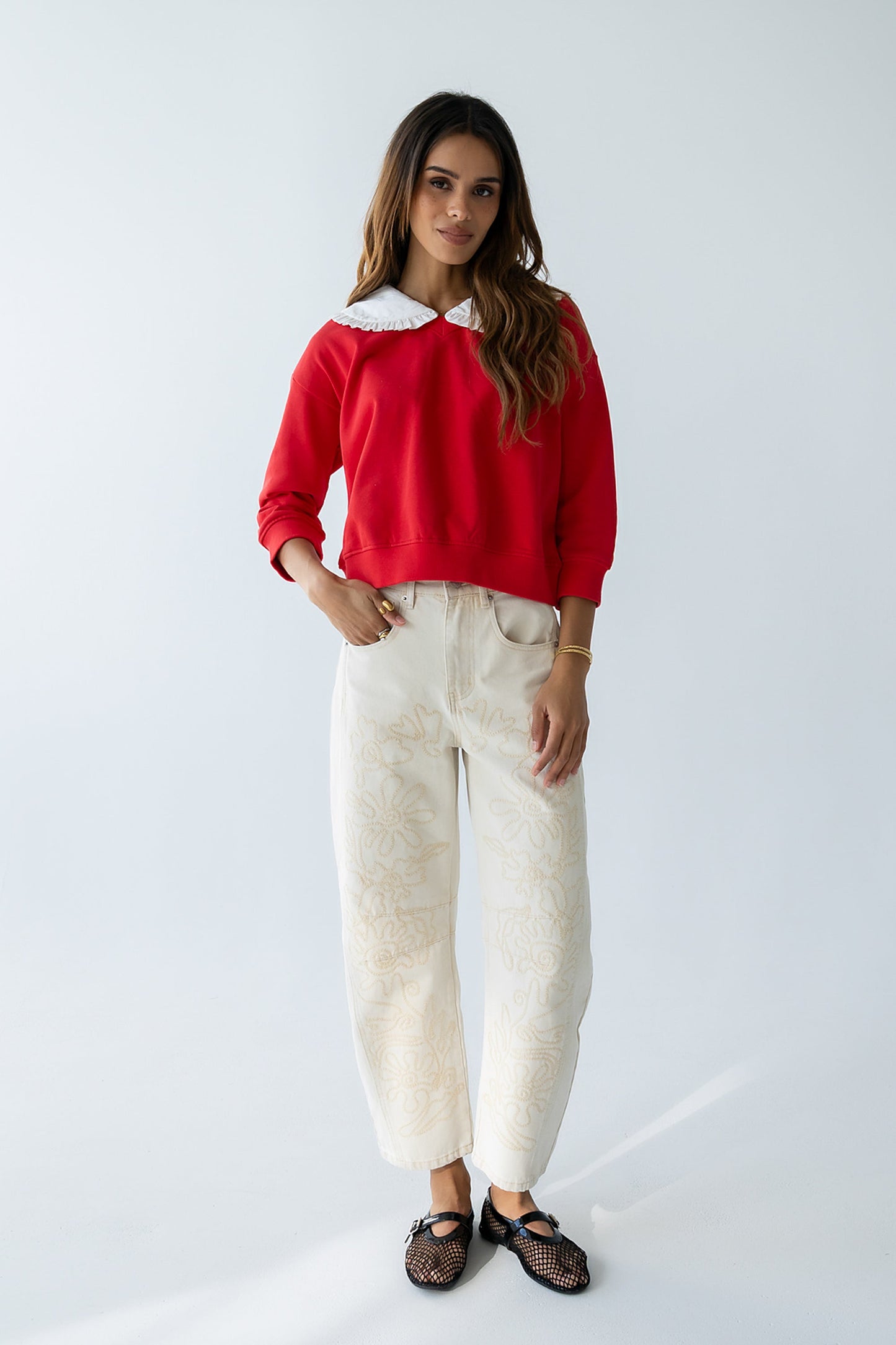 Eddie Collared Sweatshirt in Red