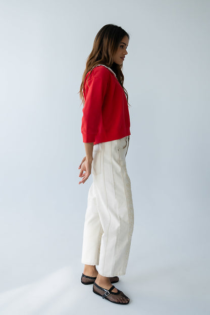 Kinsey Embroidered Barrel Jeans in Beige