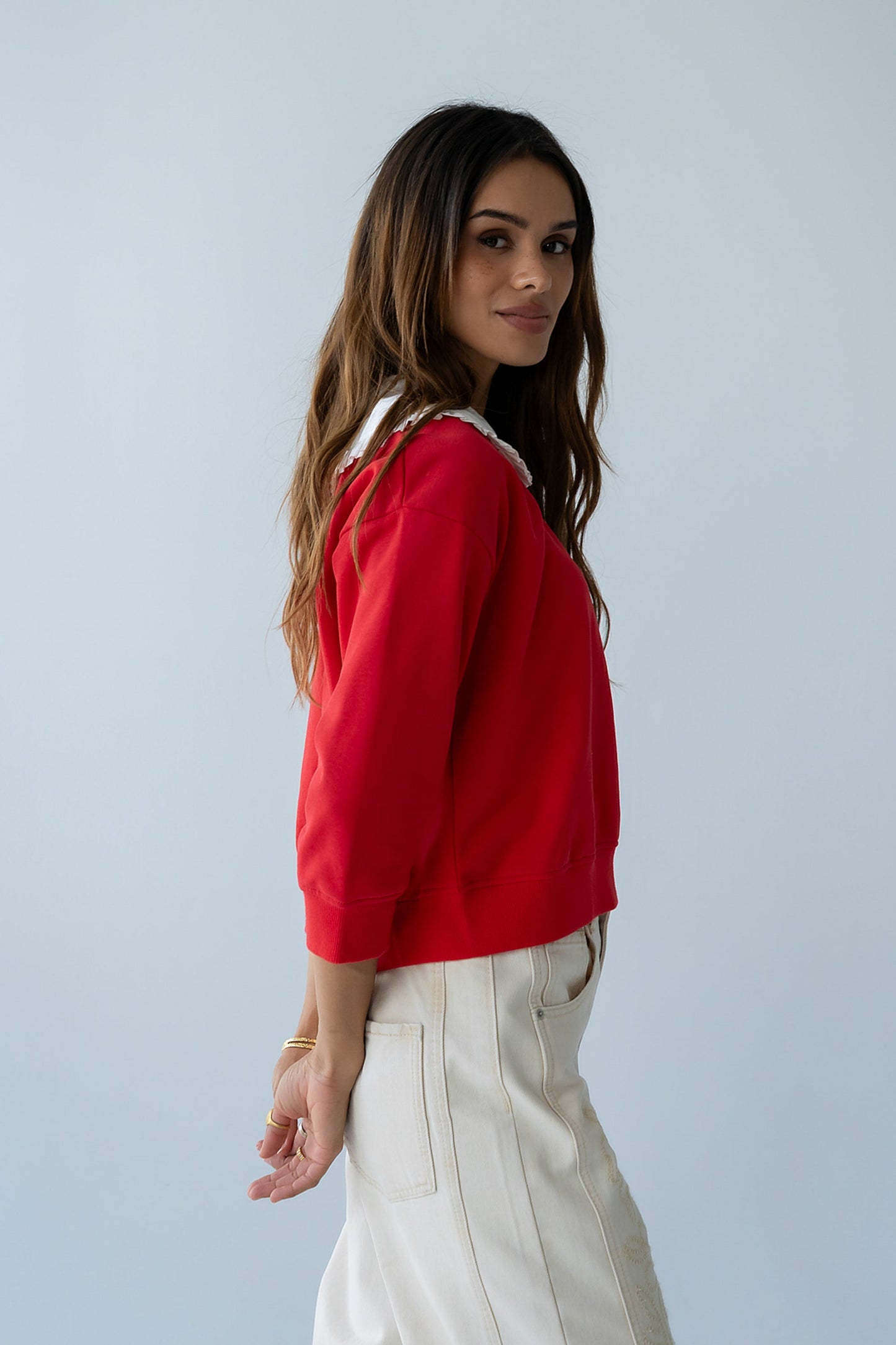Eddie Collared Sweatshirt in Red