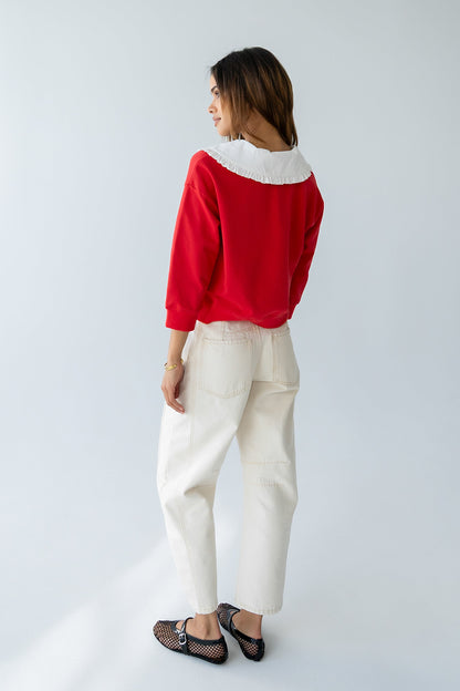 Kinsey Embroidered Barrel Jeans in Beige