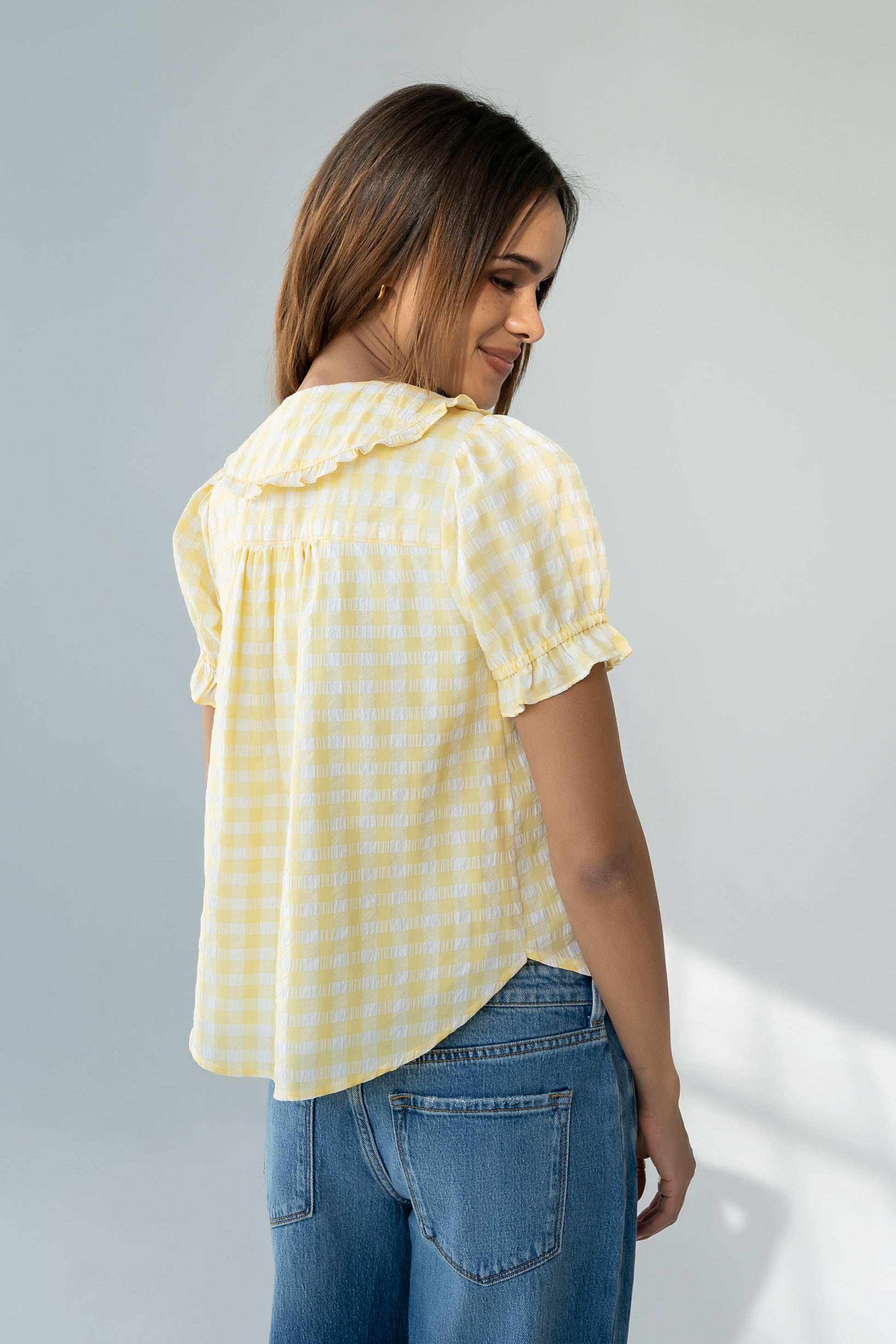 Nelly Gingham Blouse in Yellow