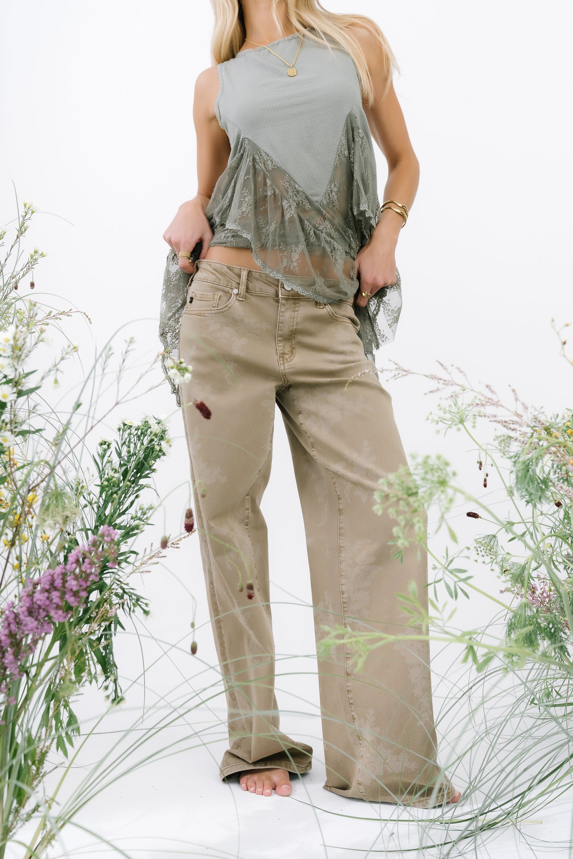 Mariana Lace Tank Top in Olive