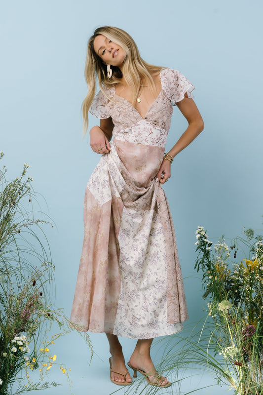 Zola Patchwork Maxi Dress in Ivory