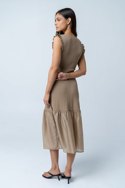Lara Ribbed Midi Dress in Mocha
