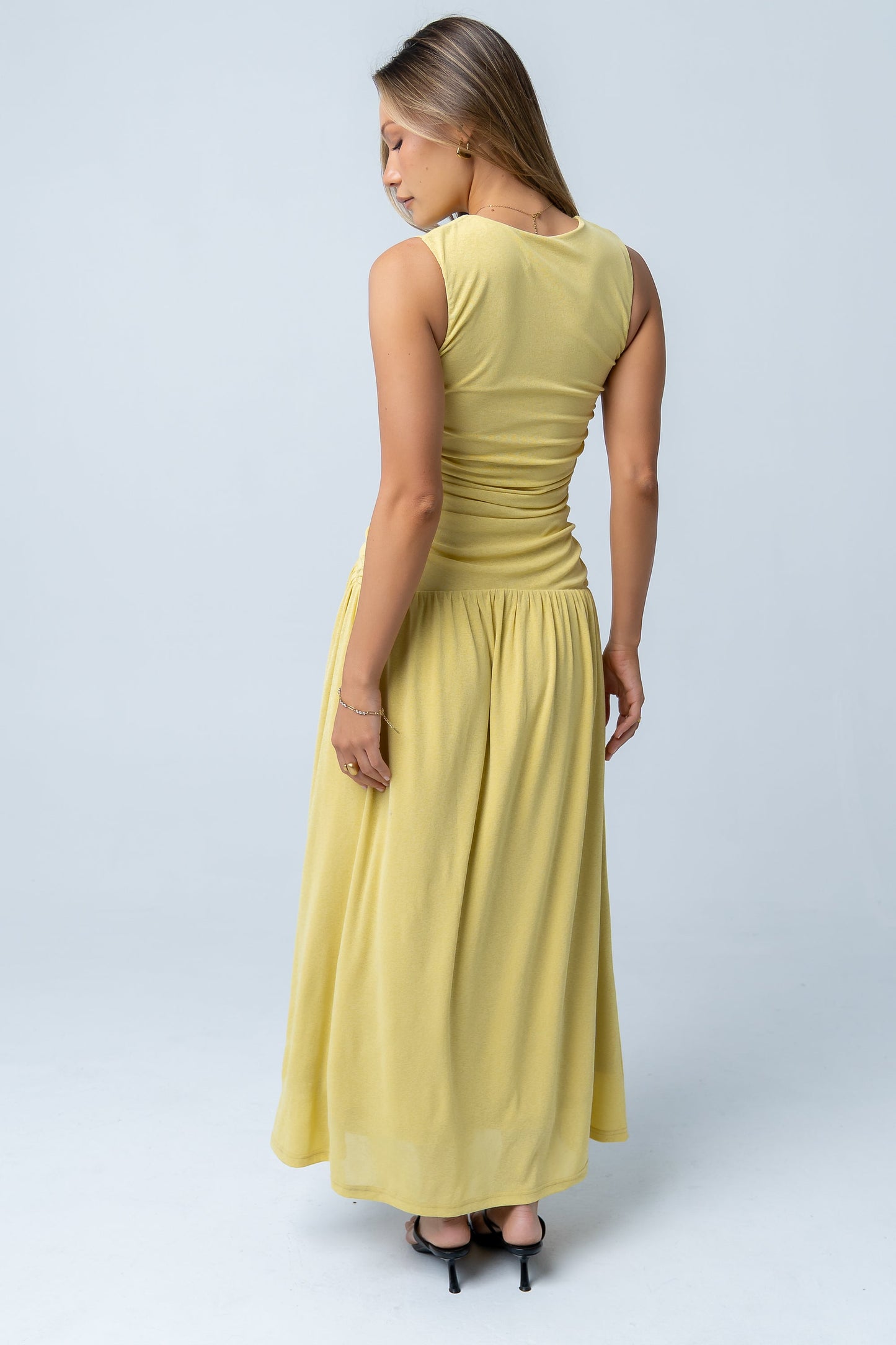 Kandi Ruched Maxi Dress in Yellow