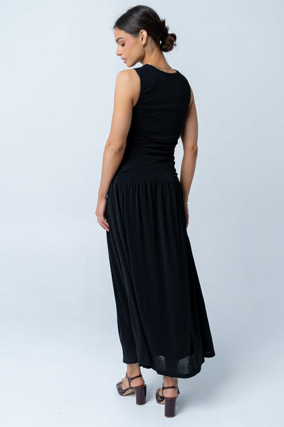 Kandi Ruched Maxi Dress in Black