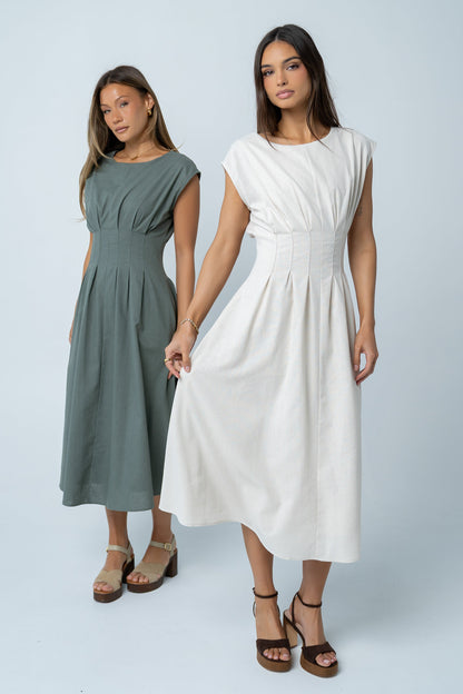 Matilda Pleated Maxi Dress in Oatmeal