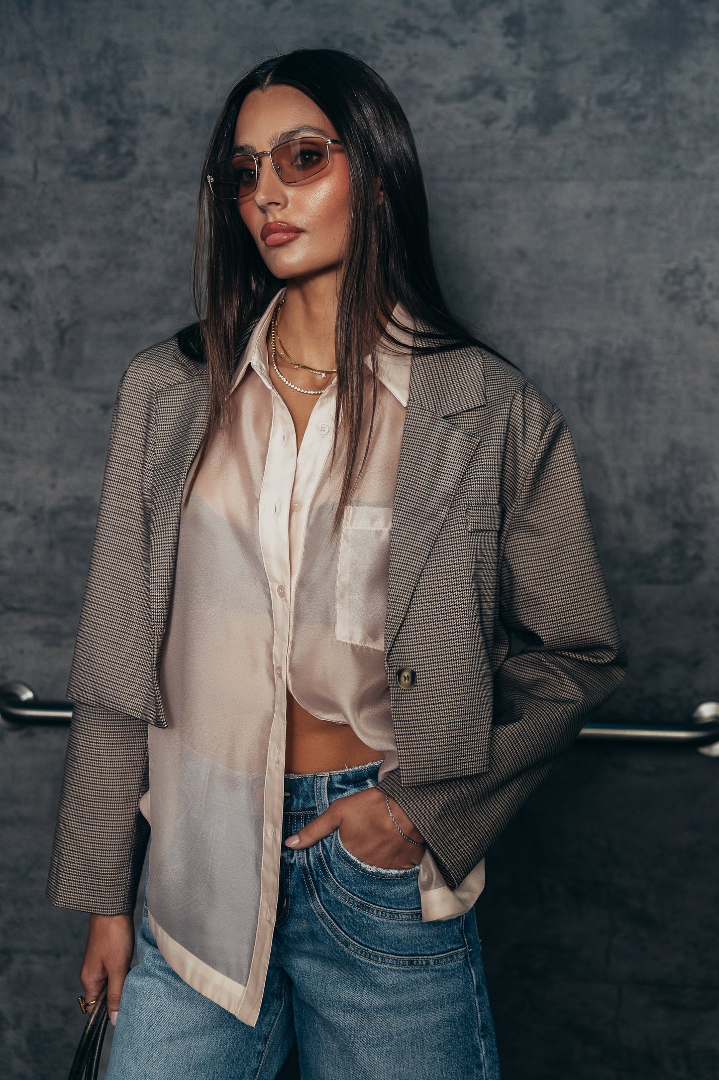 Liberty Sheer Button Up Blouse in Blush