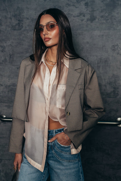 Liberty Sheer Button Up Blouse in Blush