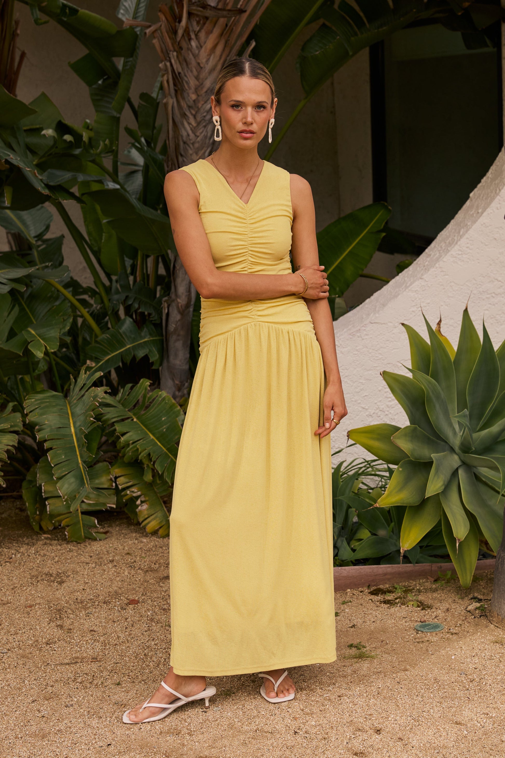 Kandi Ruched Maxi Dress in Yellow