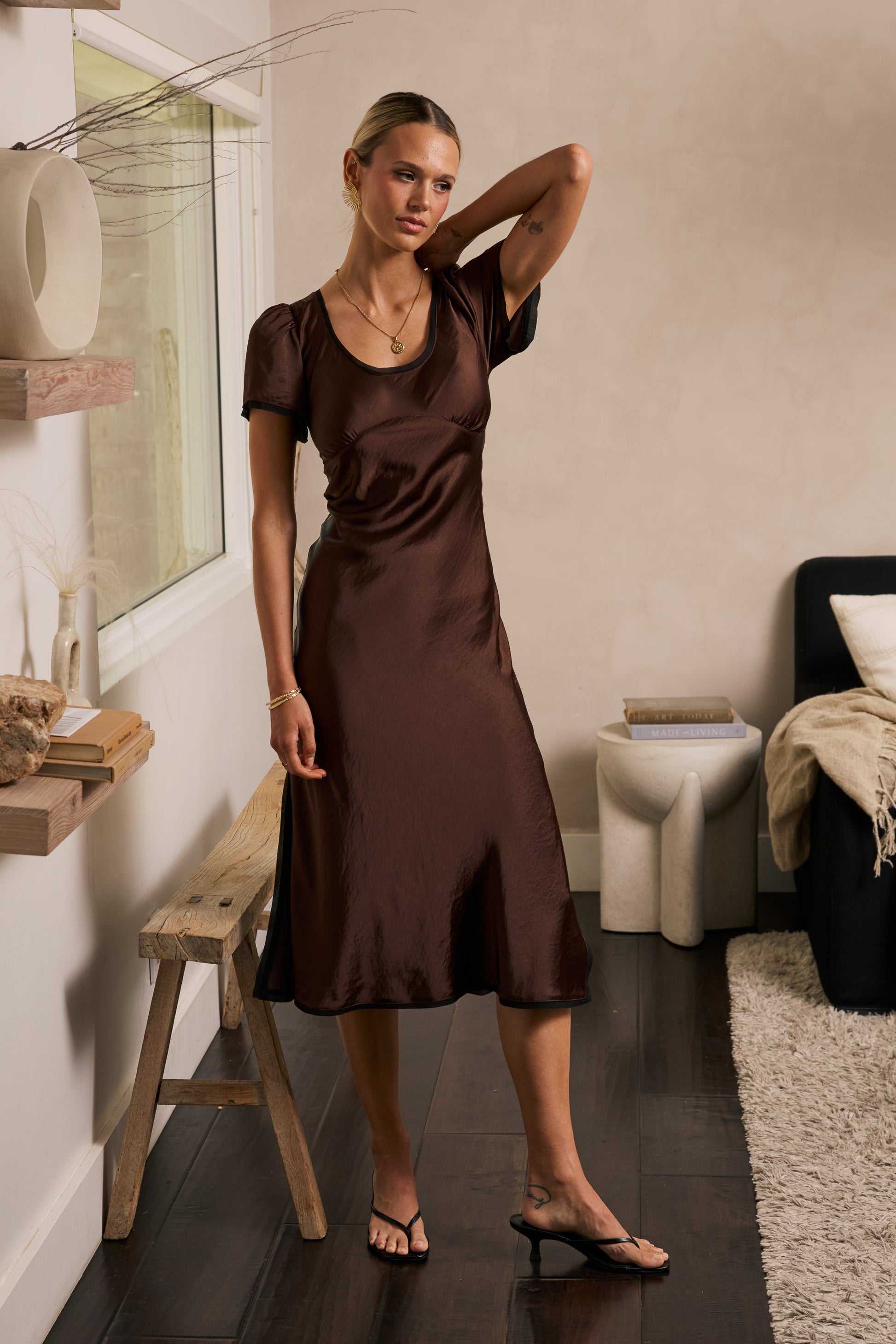 Austia Midi Dress in Brown