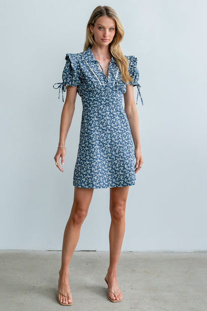 Jenny Floral Mini Dress in Blue