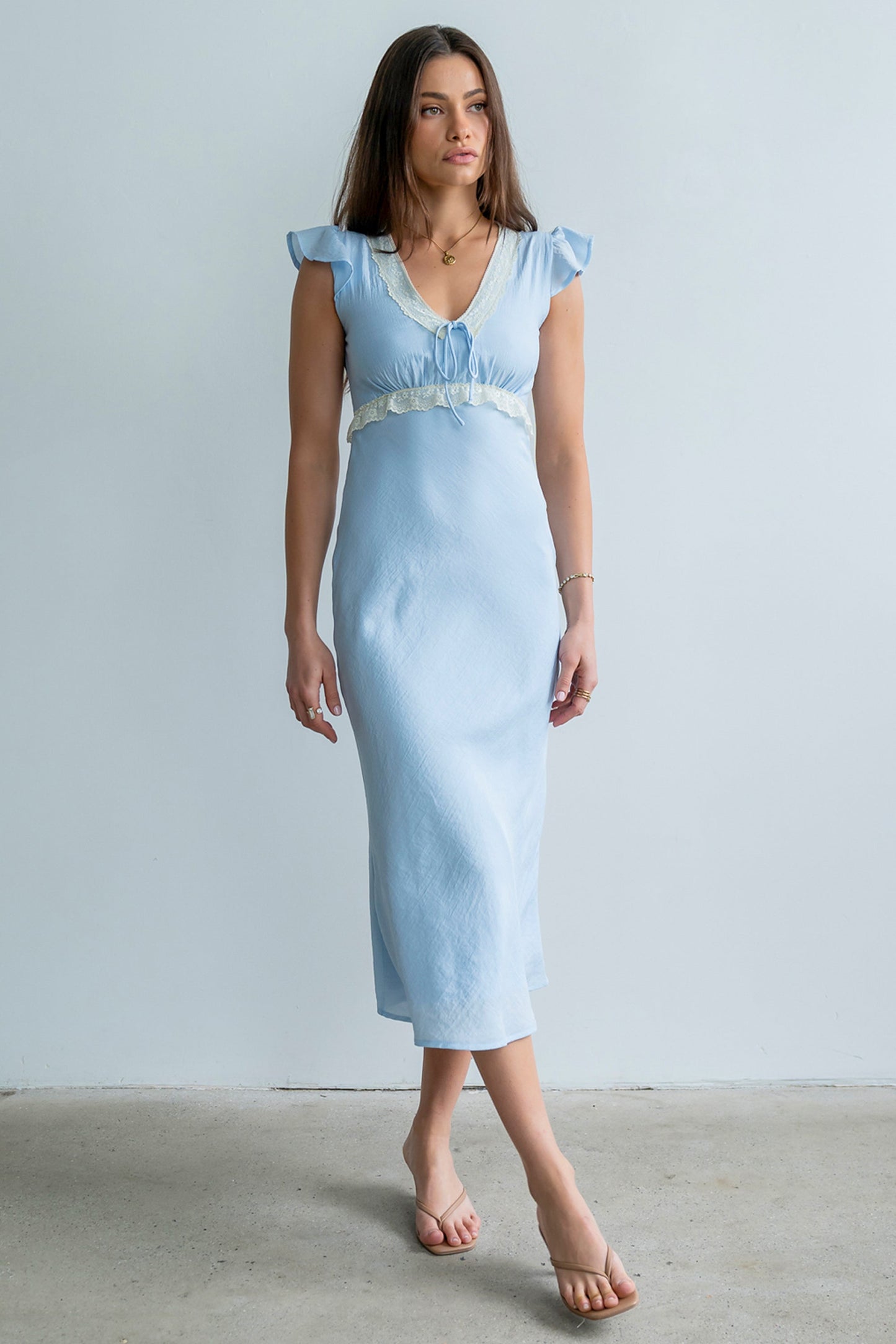 Jessica Lace Trim Maxi Dress in Blue