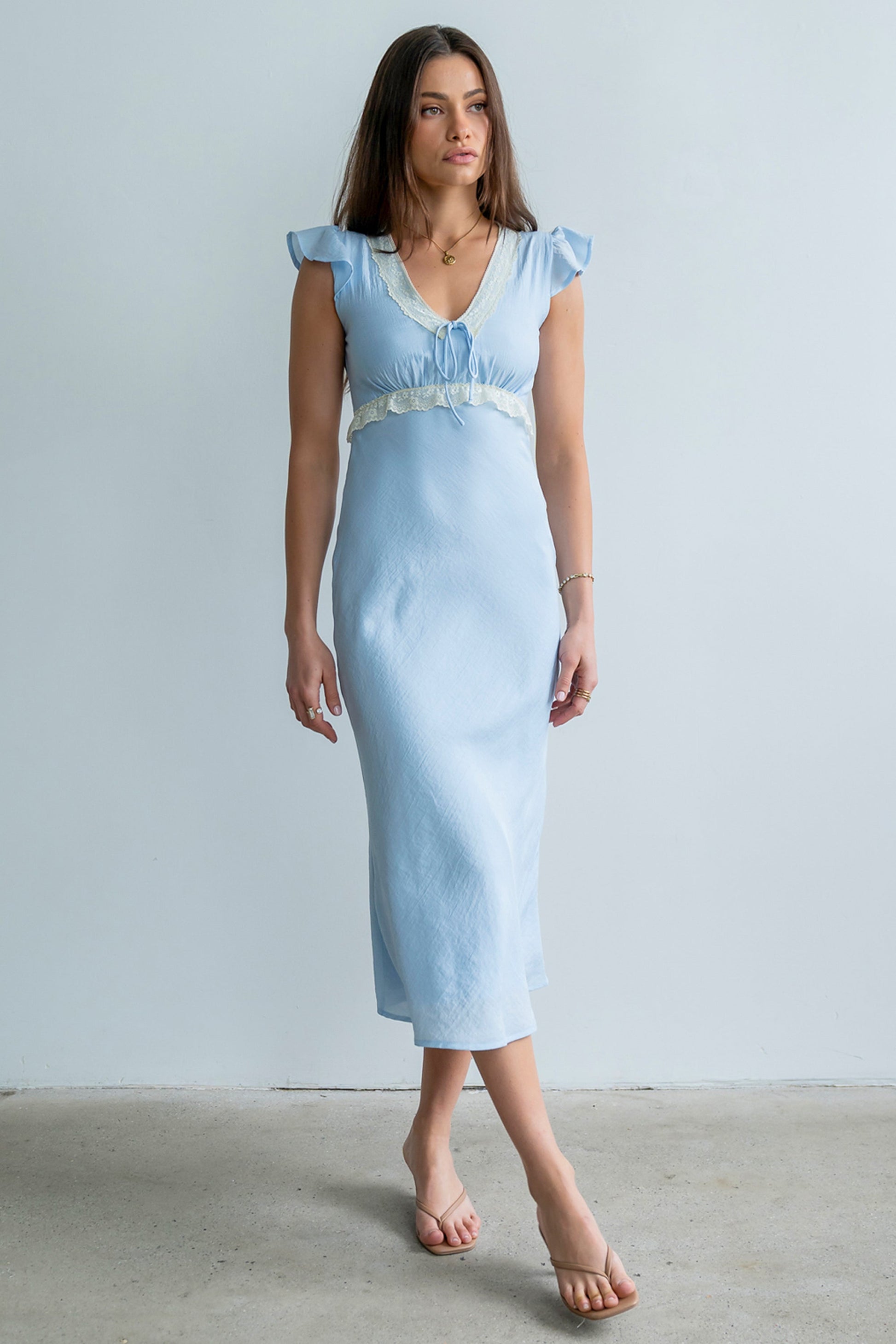 Jessica Lace Trim Maxi Dress in Blue