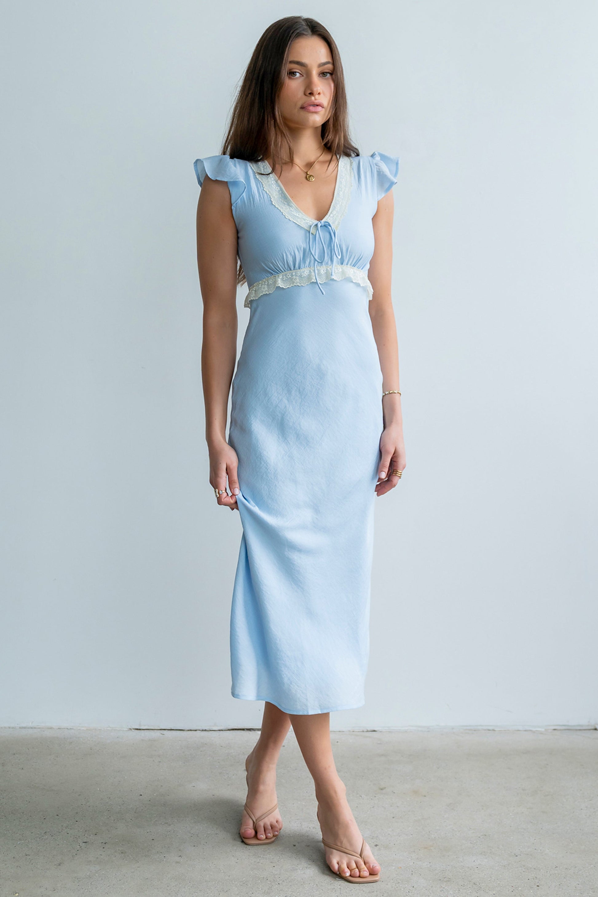 Jessica Lace Trim Maxi Dress in Blue