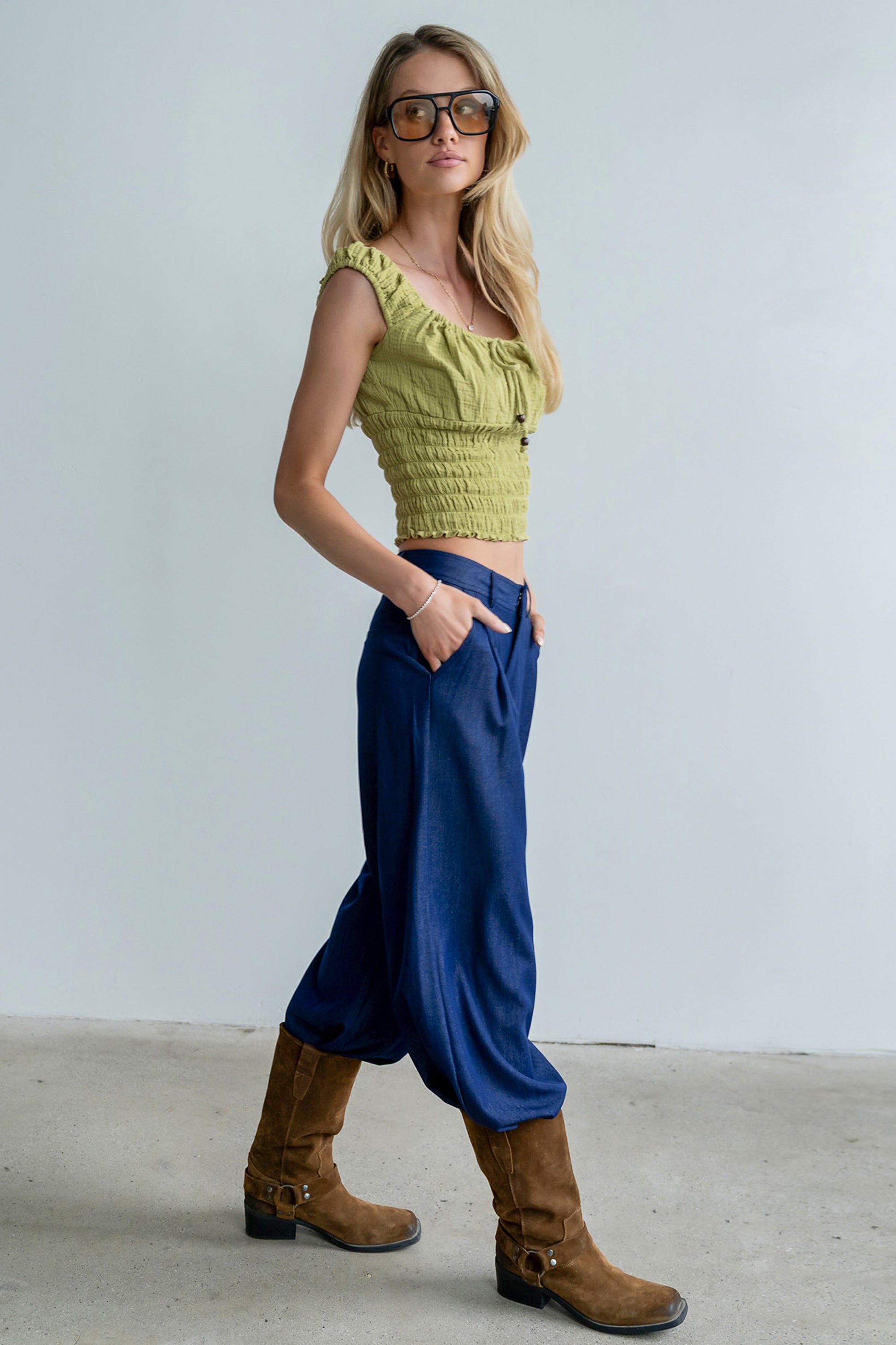 Joey Pleated Pants in Blue