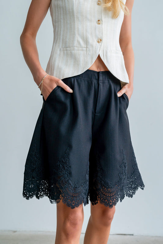 Mazie Lace Trim Shorts in Black