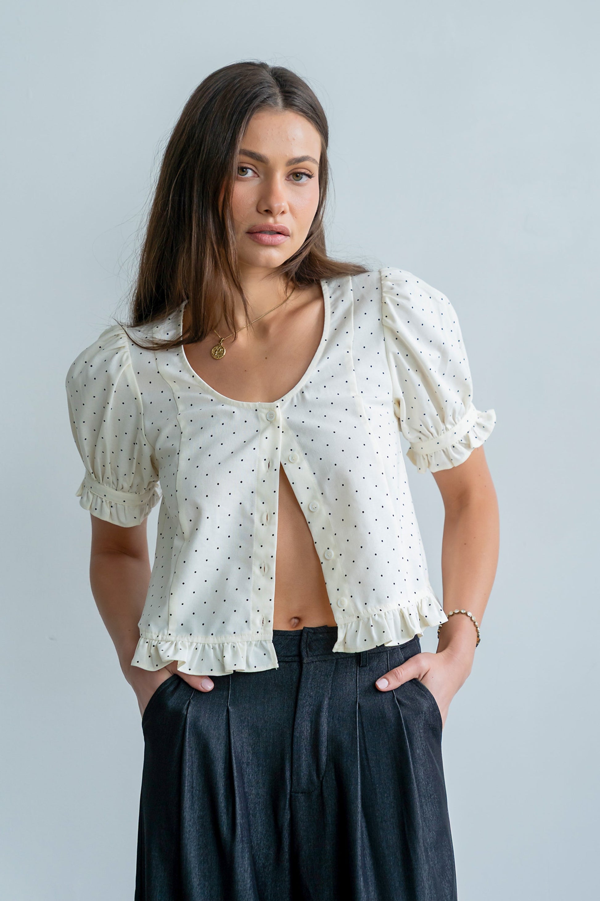 Jessie Polka Dot Blouse in Cream