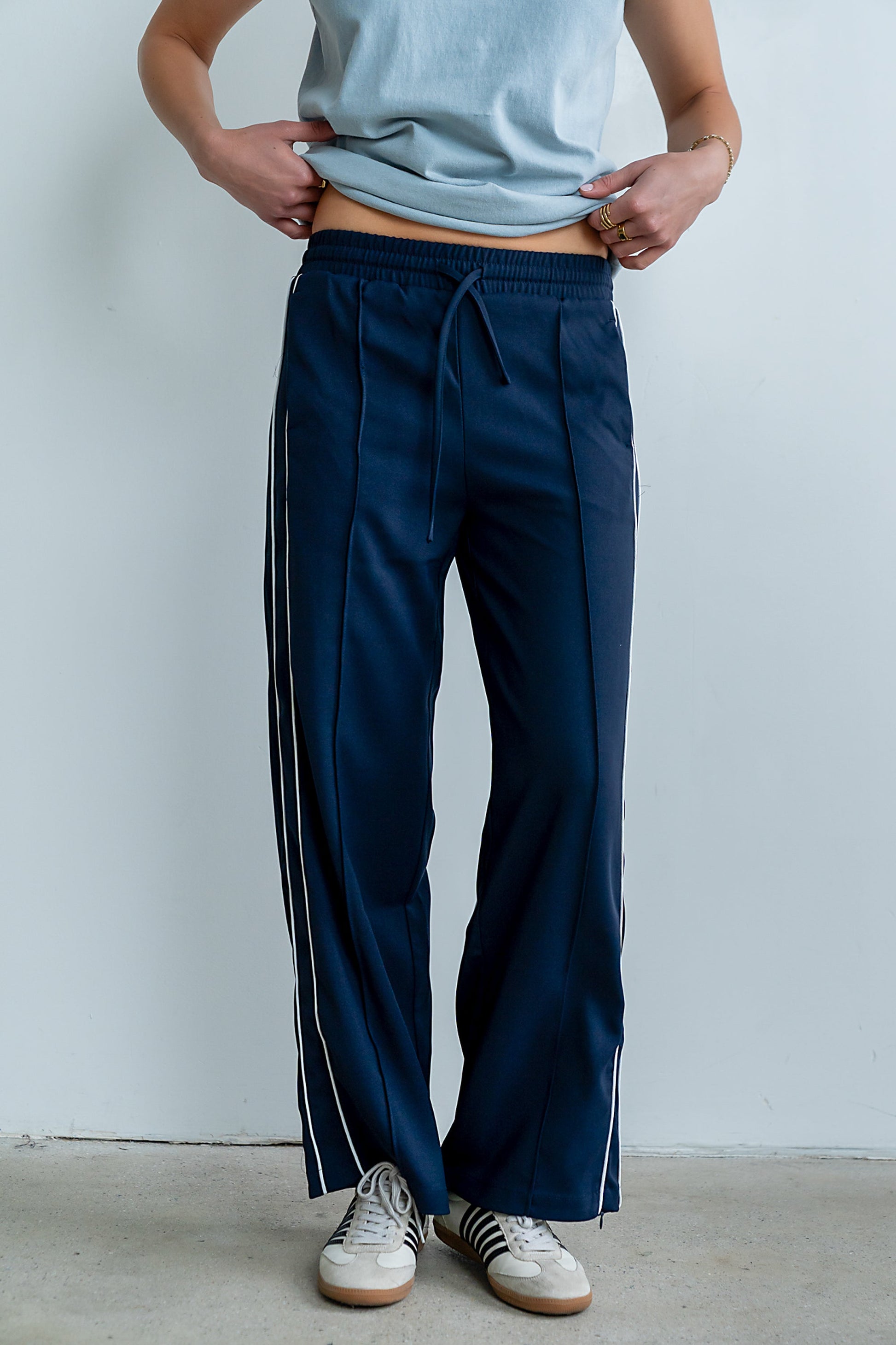 Emily Striped Wide Leg Pants in Navy