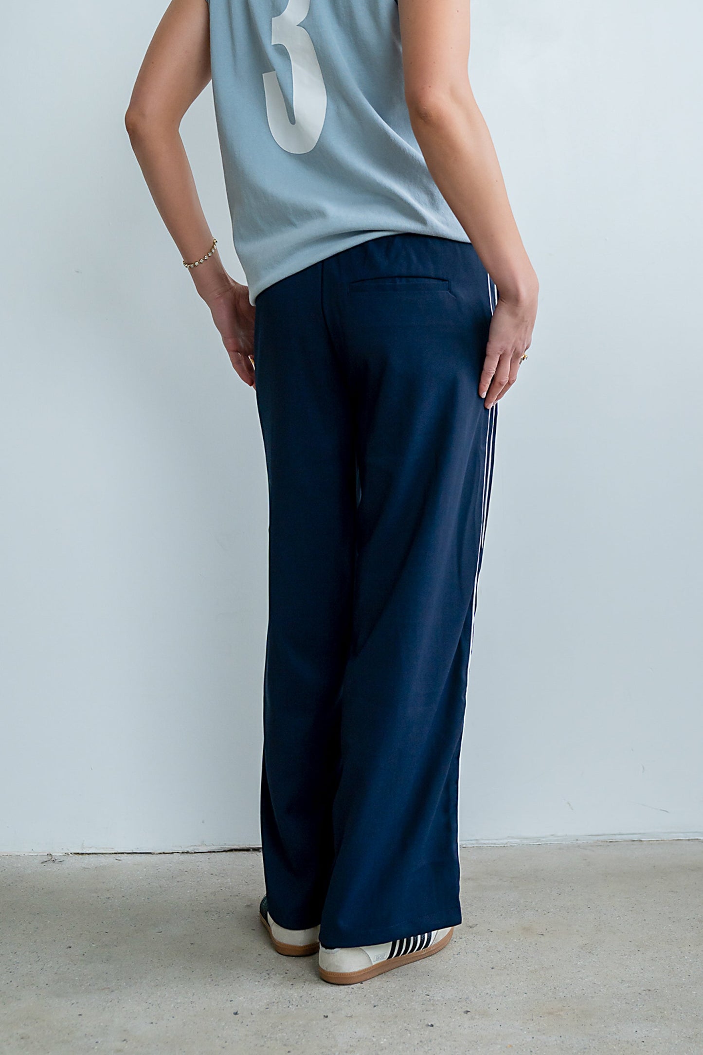Emily Striped Wide Leg Pants in Navy