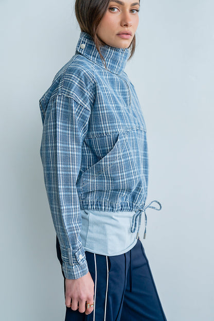 Regina Denim Jacket in Plaid Denim