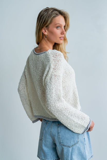 Ariel Contrast Sweater in Ivory