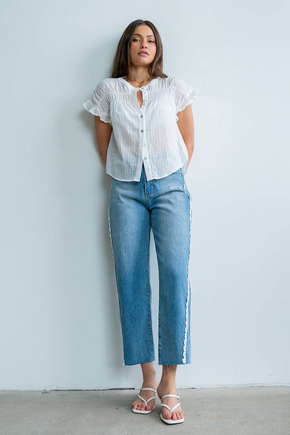 Adeline Lace Trim Barrel Jeans