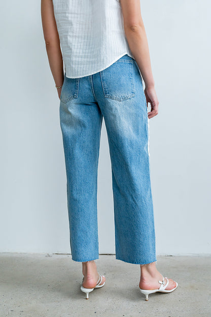 Adeline Lace Trim Barrel Jeans