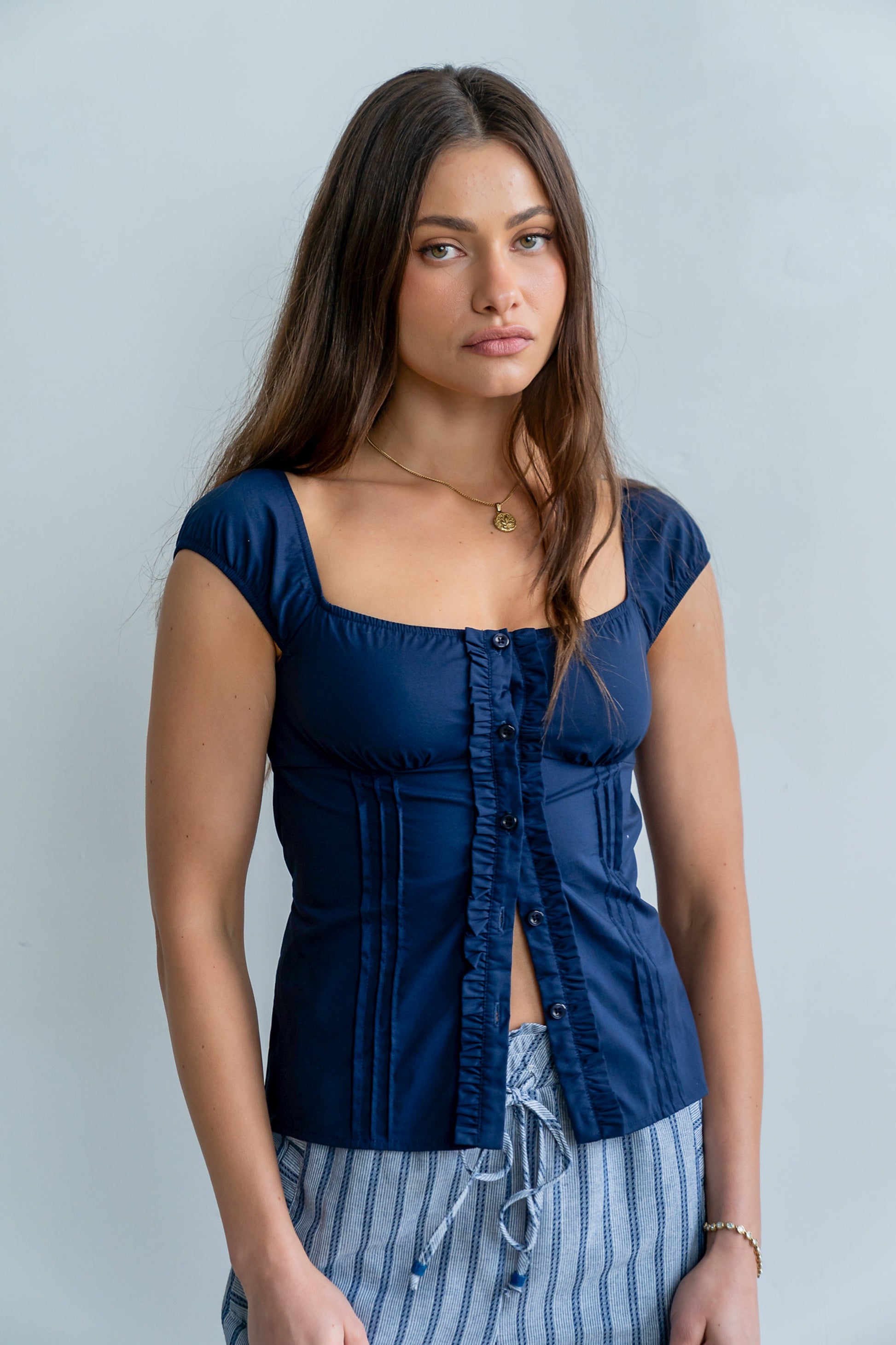 Paloma Pleated Blouse in Navy