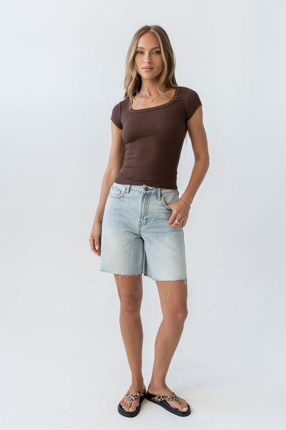 Freya Ribbed Top in Brown