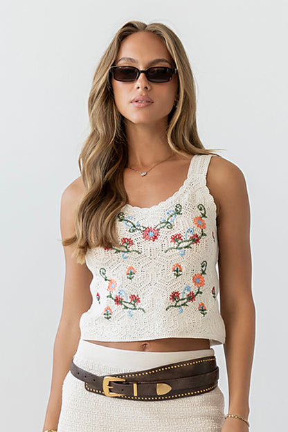 Desiree Embroidered Crochet Tank