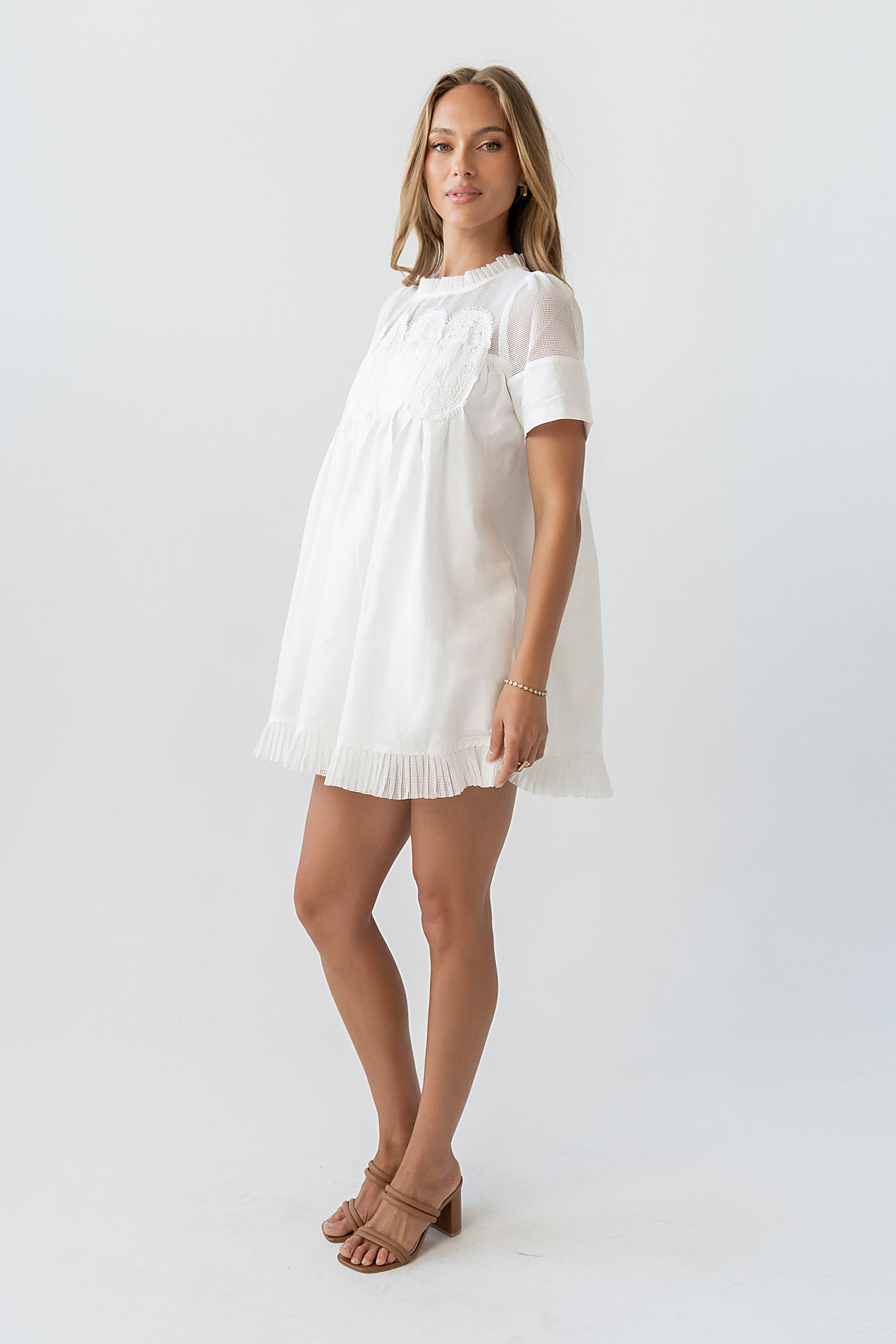 Russel Mesh Mini Dress in Off White