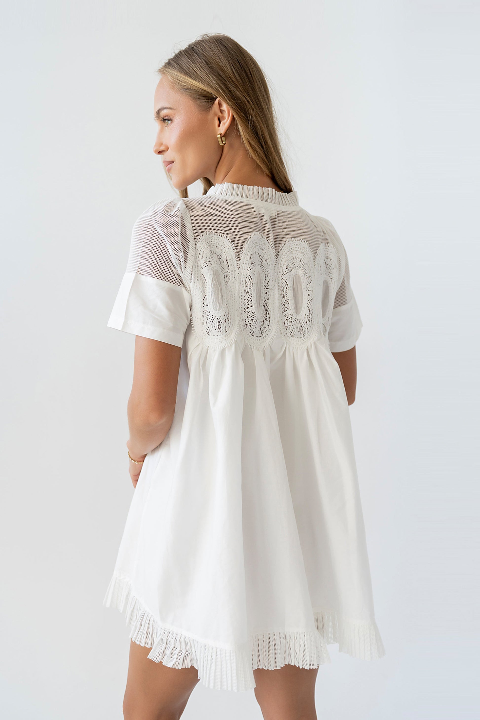 Russel Mesh Mini Dress in Off White