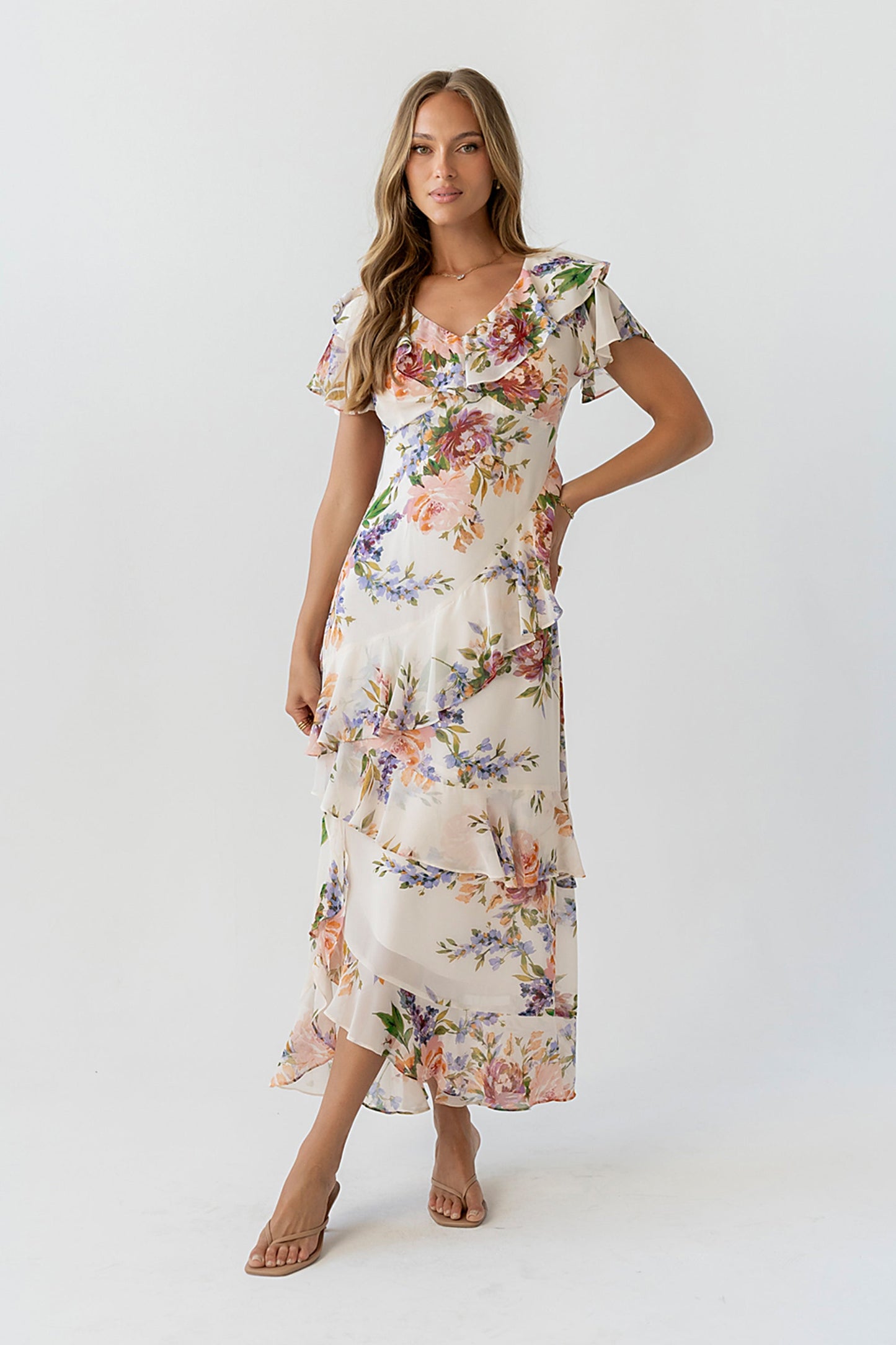Lauren Ruffle Floral Maxi Dress