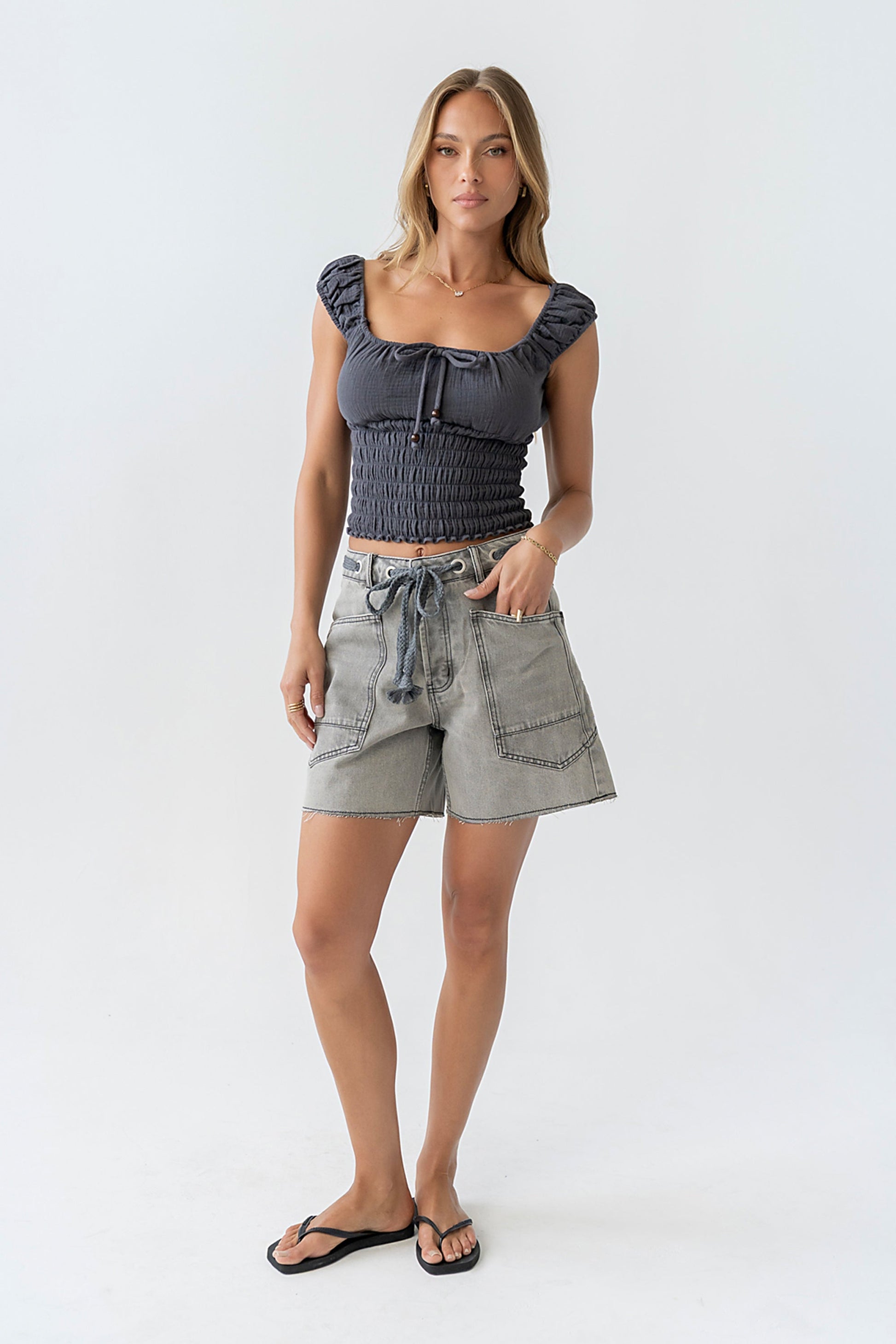 Morgan Smocked Top in Navy