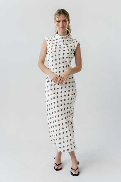 Tiffany Polka Dot Mock Neck Midi Dress