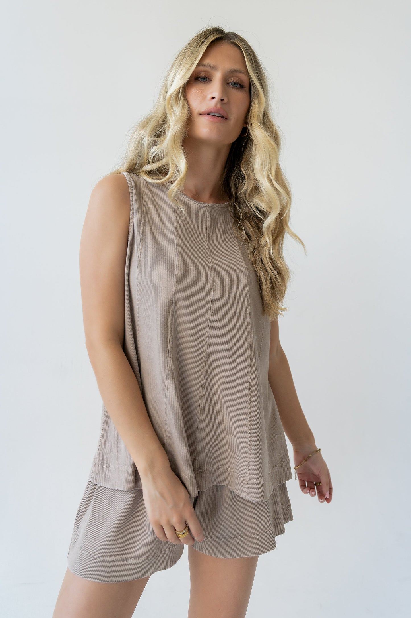 Kaytee Ribbed Top in Taupe