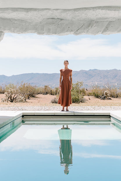 Nora Midi Dress in Terracotta