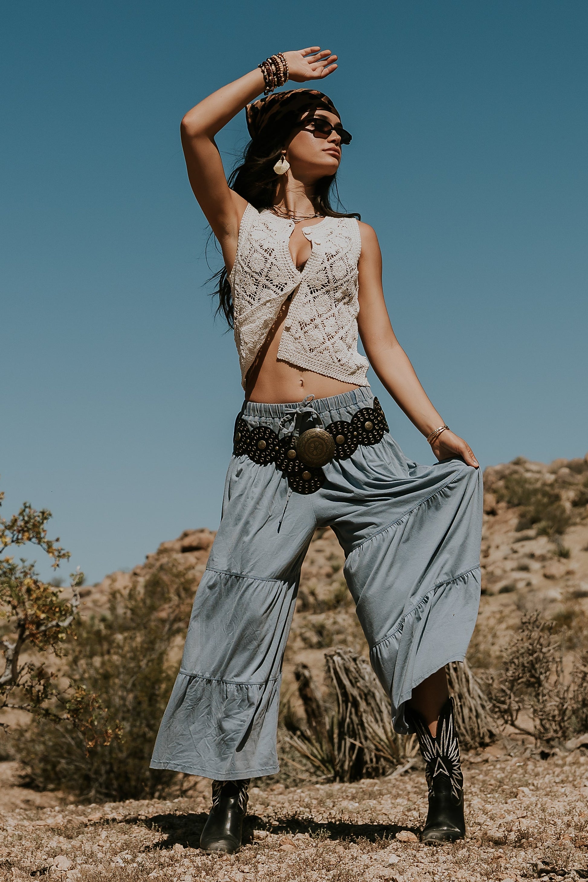 Asha Tiered Pants in Blue