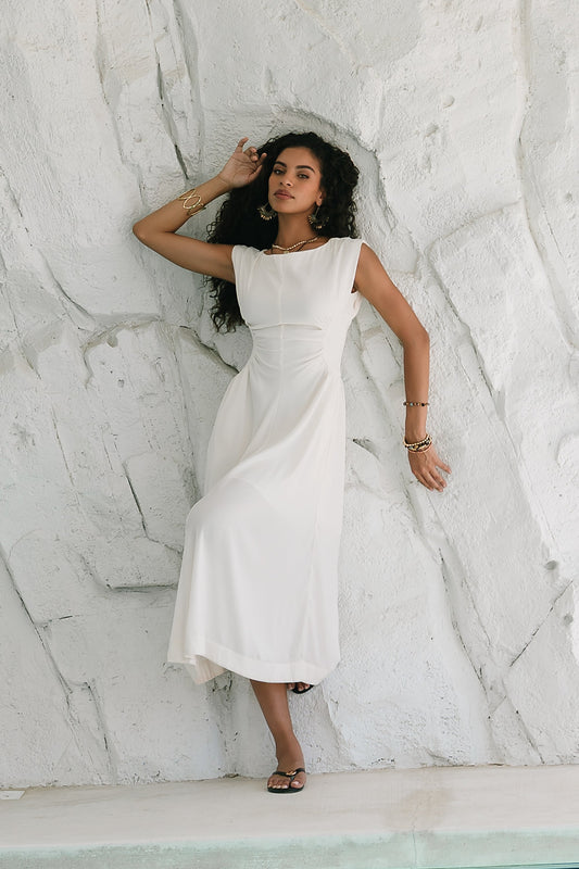 Nora Midi Dress in Ivory