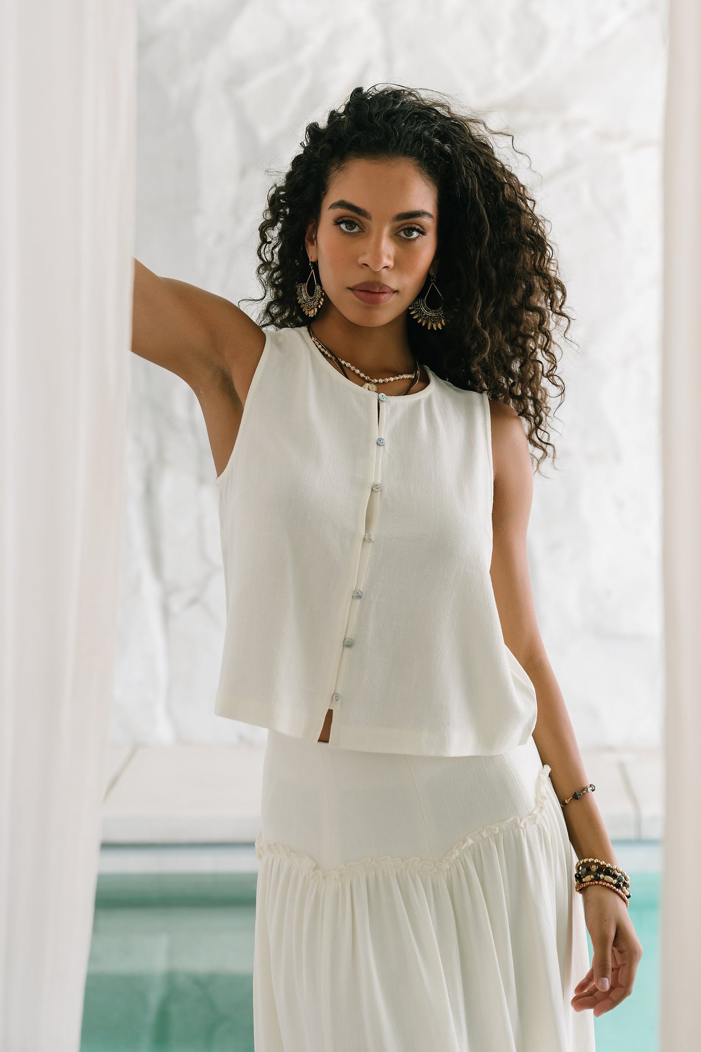 Ray Cropped Button Down Tank