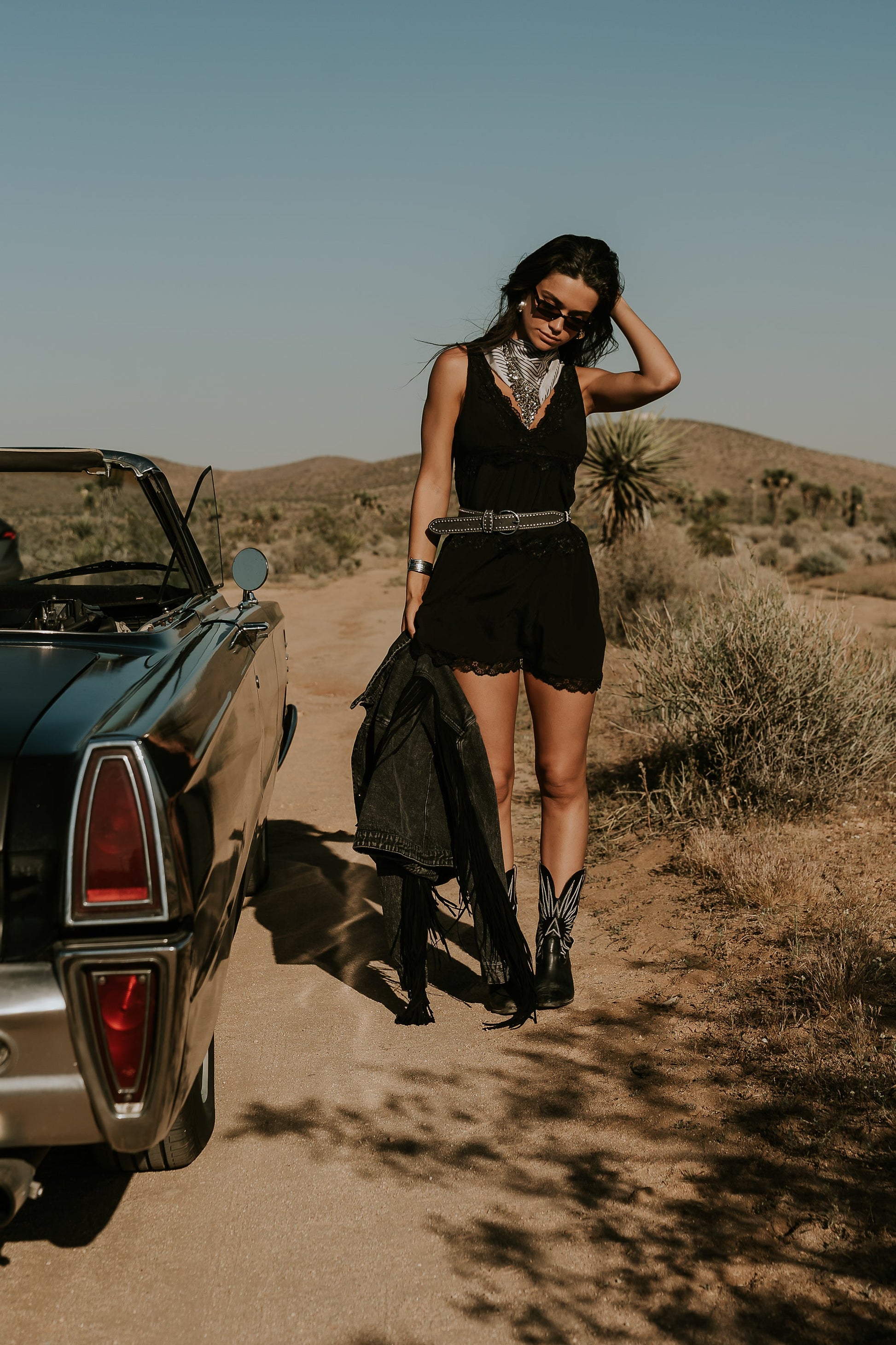 Quinny Lace Trim Mini Dress in Black