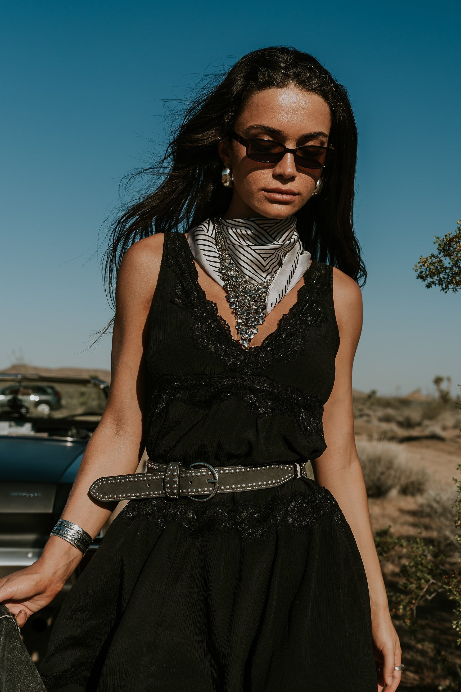 Quinny Lace Trim Mini Dress in Black