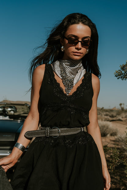 Quinny Lace Trim Mini Dress in Black