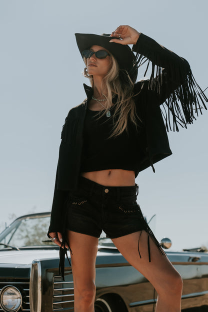 Leia Fringe Micro Shorts in Black
