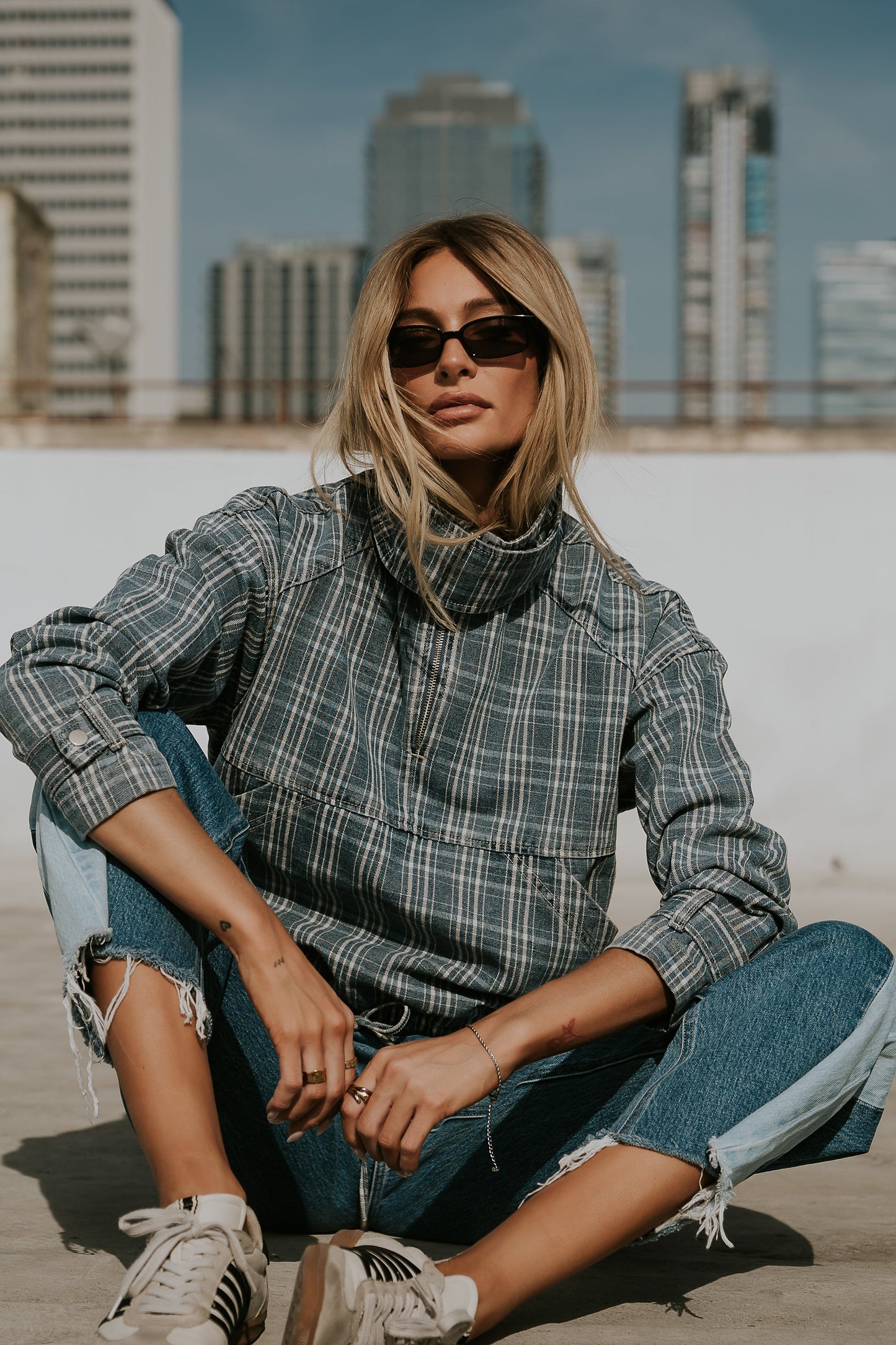 Regina Denim Jacket in Plaid Denim