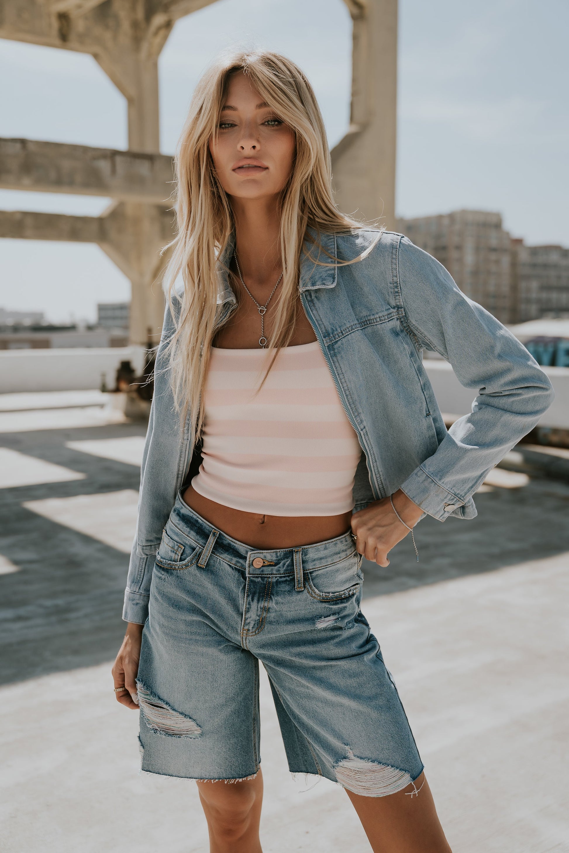 Taisley Striped Cropped Tank in Pink