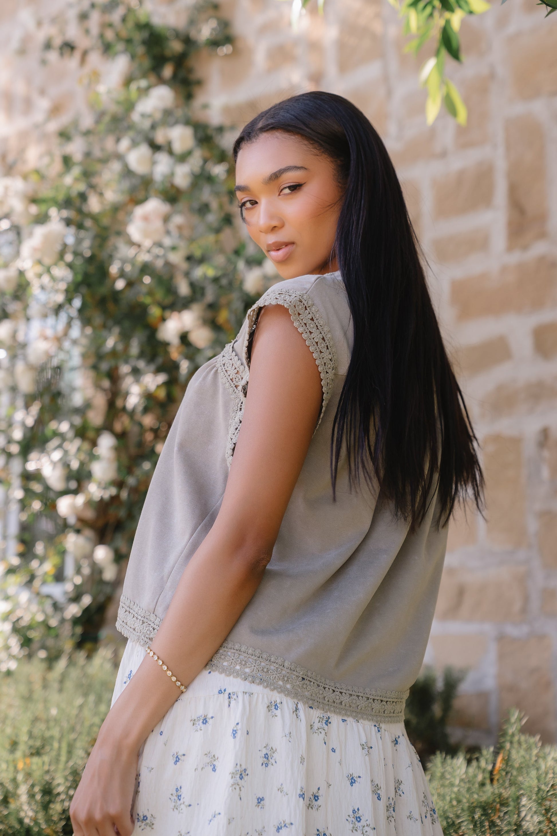 Maisey Embroidered Top in Green
