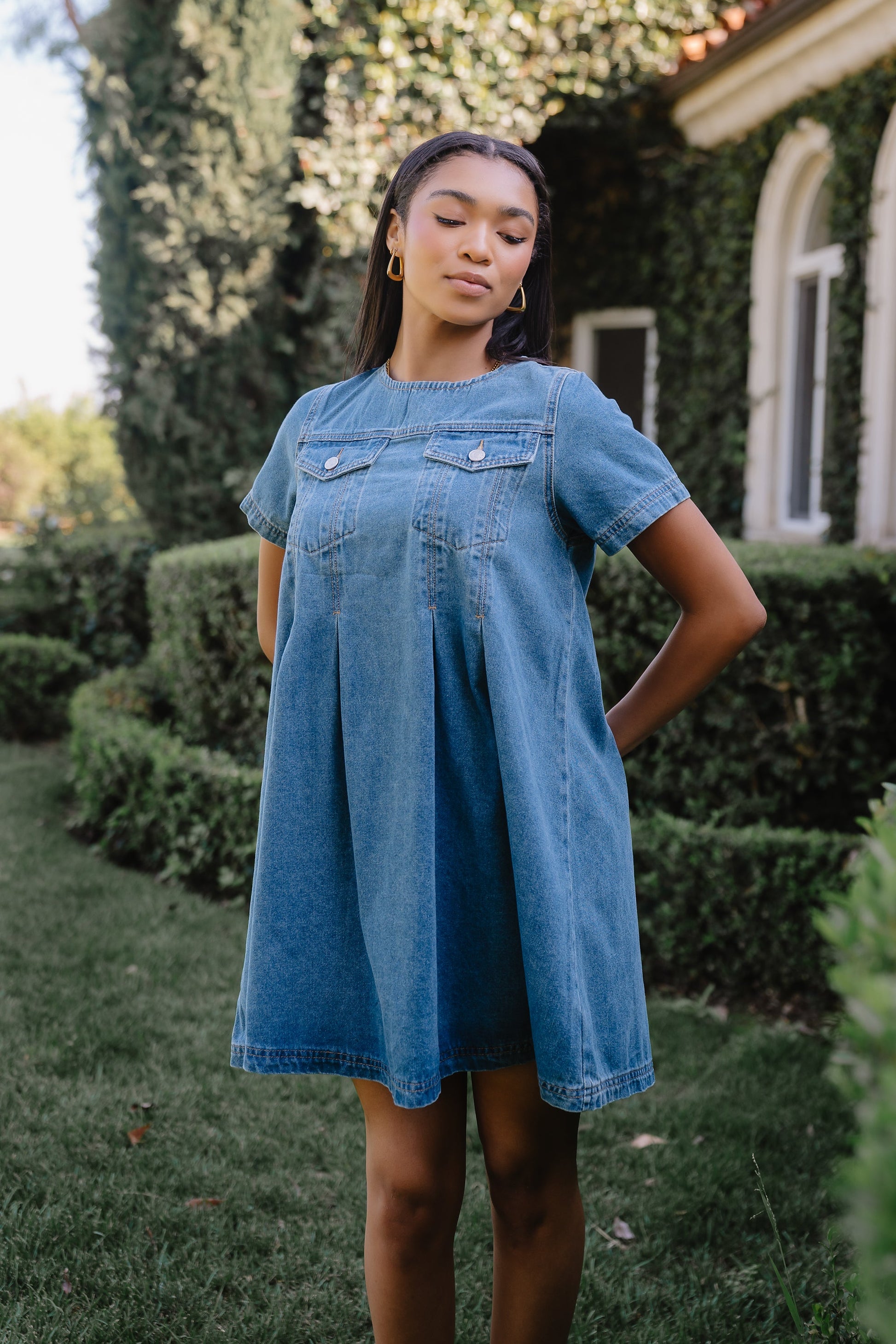 Zalara Denim Baby Doll Dress