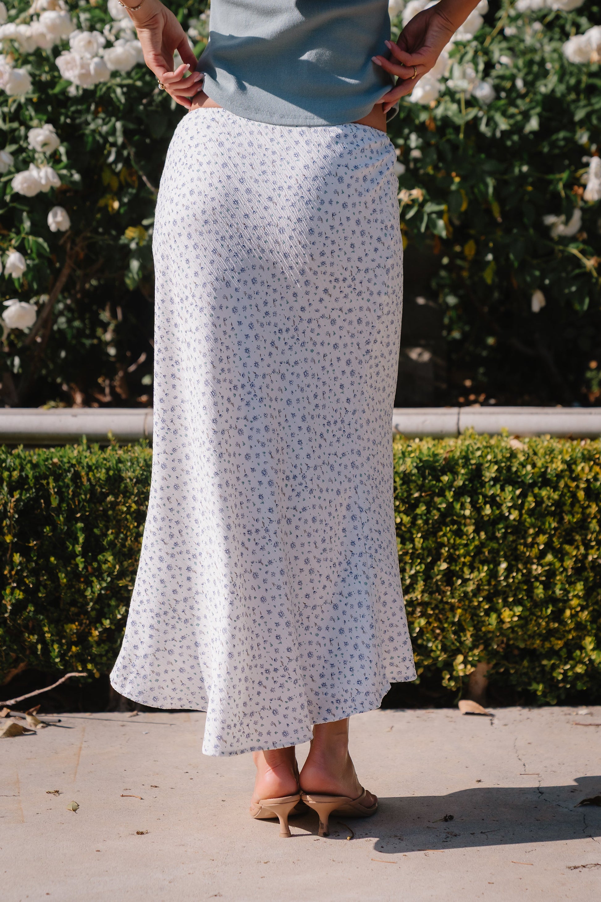 Moxie Floral Maxi Skirt in Off White
